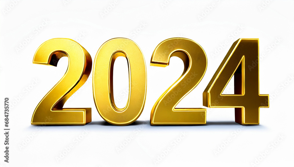 Happy new year 2024 golden numbers with on white background Happy new year 2024 golden numbers with on white background