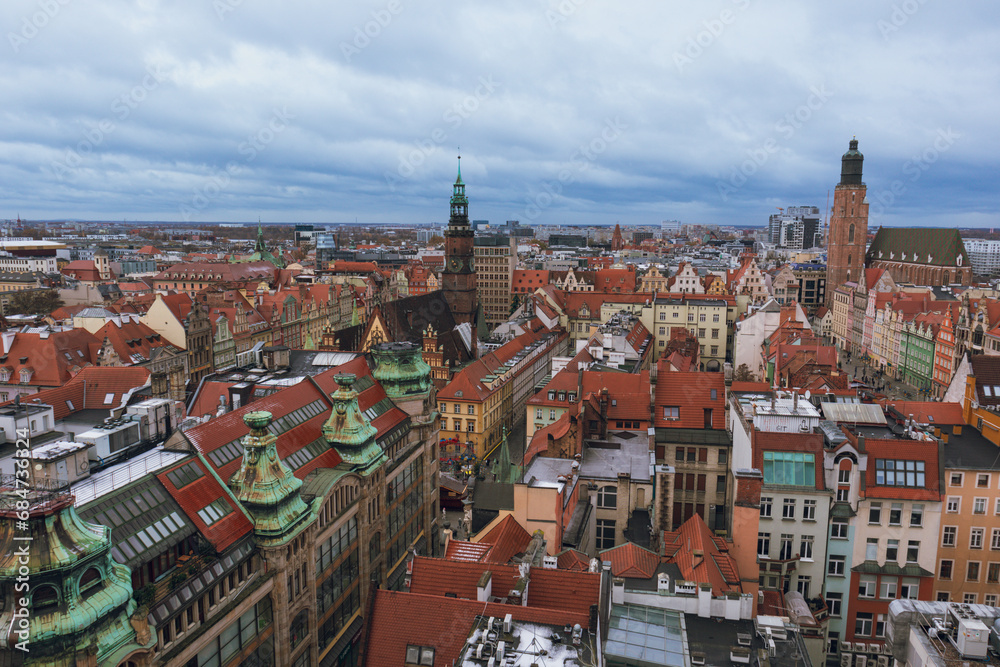 Panoramic view to Wroclaw from Penitents Bridge of St. Mary Magdalene's Church, Wroclaw, Poland