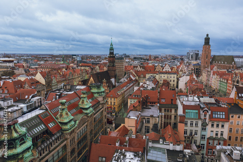 Panoramic view to Wroclaw from Penitents Bridge of St. Mary Magdalene's Church, Wroclaw, Poland