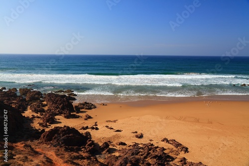 Fototapeta Naklejka Na Ścianę i Meble -  Mirleft, Morocco - Atlantic beach landscape. Morocco landscape.