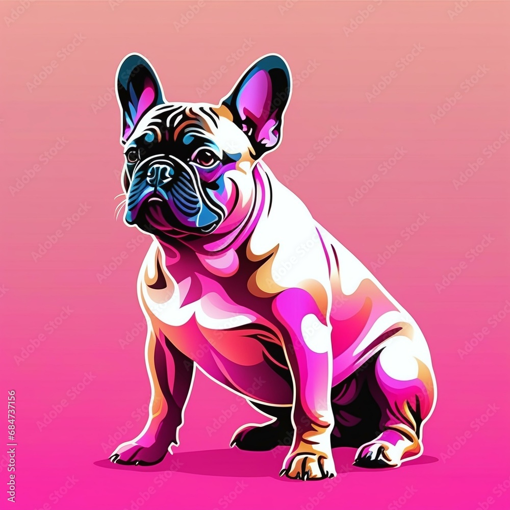 Pink Paws: Modern Artistic Illustration of a French Bulldog with a Cool Vibe