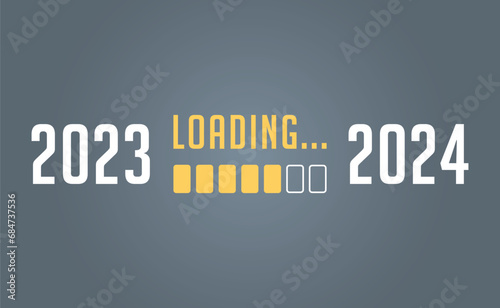 Loading from 2023 to 2024 happy new year loading progress bar background illustration