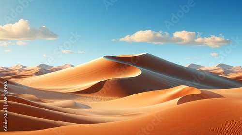 A landscape with sand dunes and a clear sky in the background. AI generate illustration