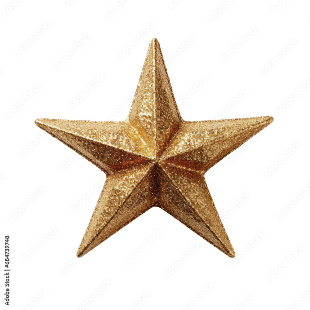 Golden star Christmas decoration isolated on white transparent background, png Golden star Christmas decoration isolated on white transparent background, png