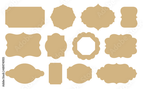Old fashioned die-cut frame contour collection. Vintage vector shapes for retro style ticket, Christmas gift tag, greeting card frame, cardboard die cut knife pattern. Victorian style tag templates.