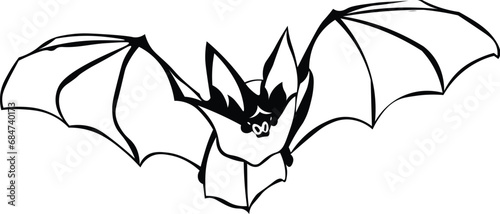 Cartoon Black and White Isolated Illustration Vector Of A Flying Bat