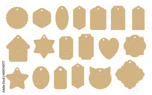 Vintage tags cut file vector frames. Christmas retro label templates. Old style die-cut shapes for scrapbook, paper, food badge, cardboard cutting, price sticker, holiday gift tag, greeting card.