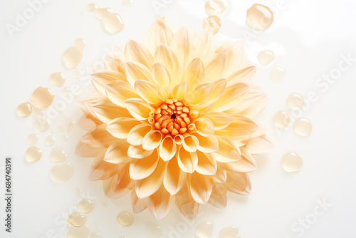 Ginger dahlia flower on a white background, Top view, Flat lay minimal creative floral concept, Generative AI