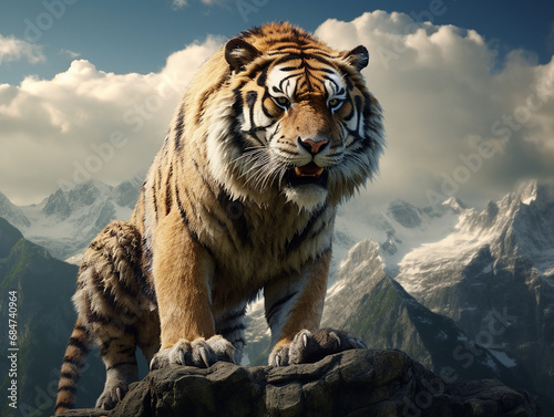 tigre majestoso em alto da montanha 