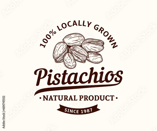 Vector pistachio logo design. Pistachio kernels and shells