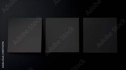 Set of black square Paper Notes on a black Background. Brainstorming Template with Copy Space photo