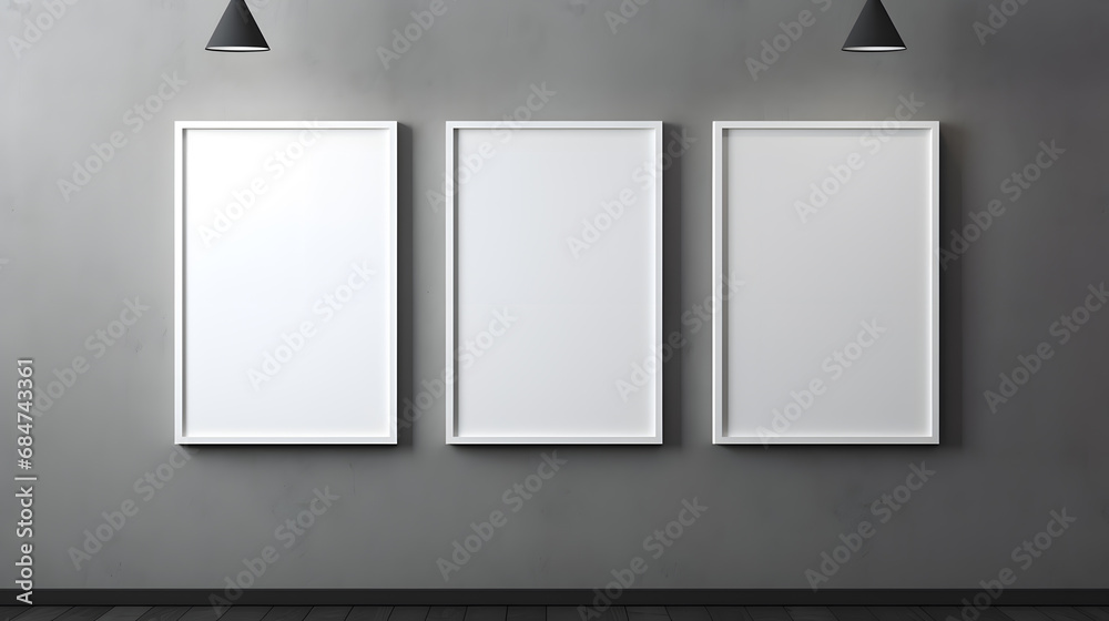 Blank white frames on the wall mockup Blank white frames on the wall mockup