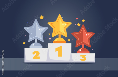 Winner podium prize award trophy gold silver bronze cup concept. Vector flat graphic design illustration