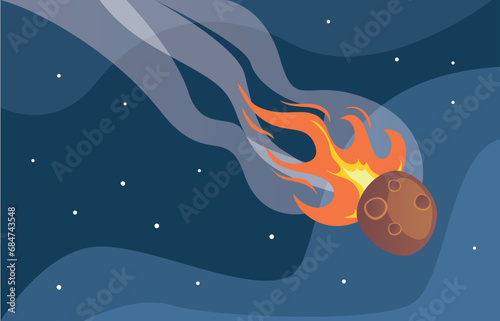 Meteor comet meteorite fire in space sky concept. Vector graphic design illustration
