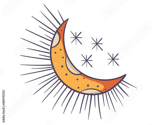 Moon half moon star night space sky isolated concept. Vector graphic design illustration