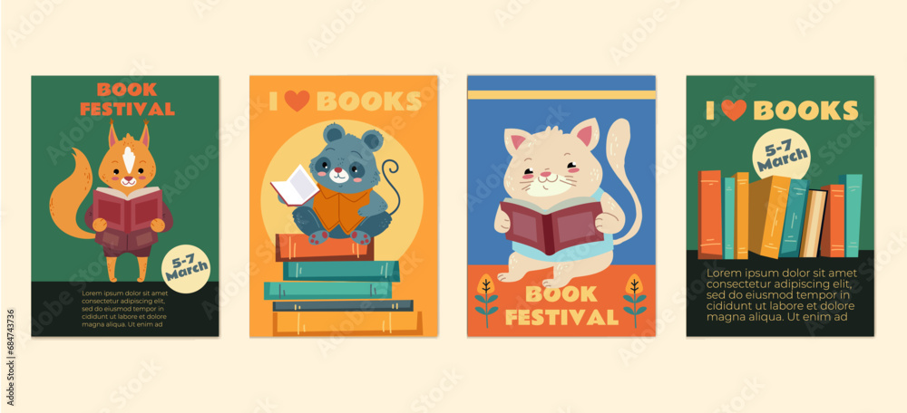 Fototapeta premium School book poster cover student university education isolated set. Vector graphic design illustration 