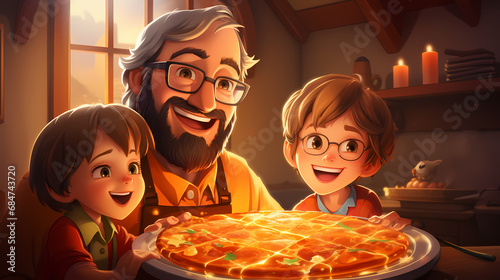 Happy family boy eats delic...