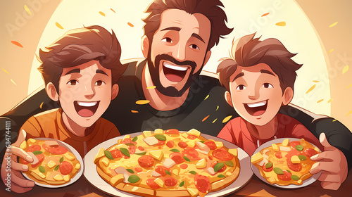 Happy family boy eats delic...