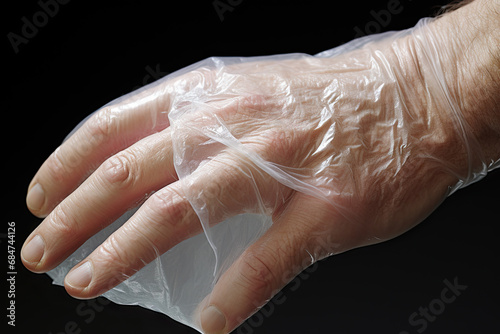 A person's hand wrapped in plastic created with generative AI technology