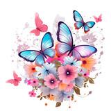 Butterflies and Pink Flowers Illustrations Clipart