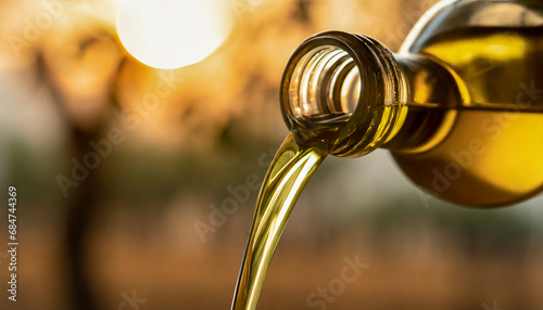 Olive oil pouring out of the bottle