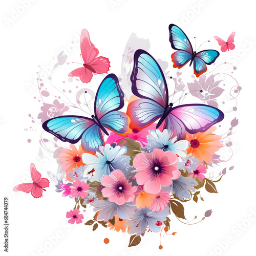 Butterflies and Pink Flowers Illustrations Clipart © Sublimation Store