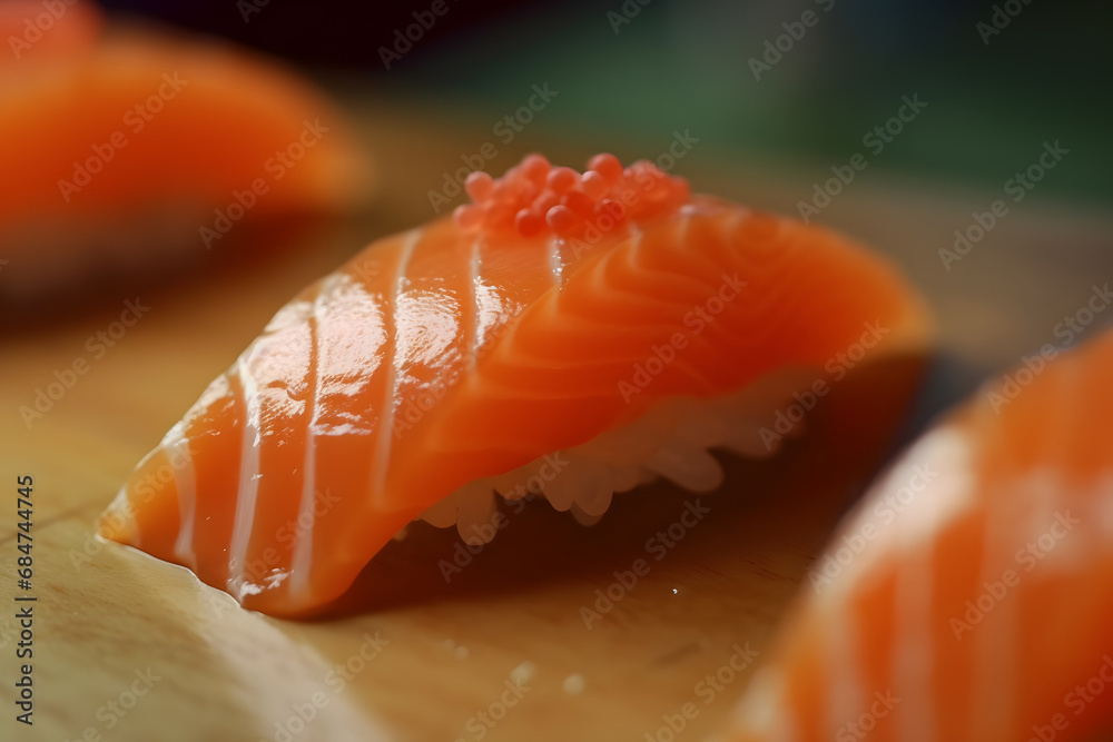 close up of sushi rolls on black tray. Neural network AI generated art close up of sushi rolls on black tray. Neural network AI generated art