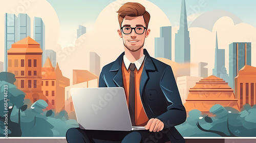 Man working with laptop or ...
