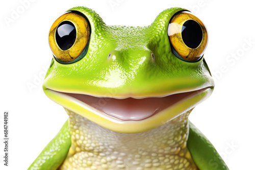 funny happy green frog smiling head portrait isolated on transparent background