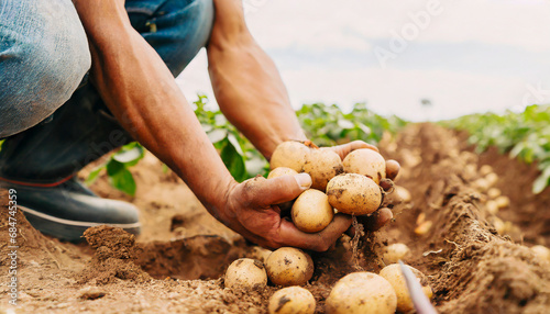Hands harvesting potatoes photo