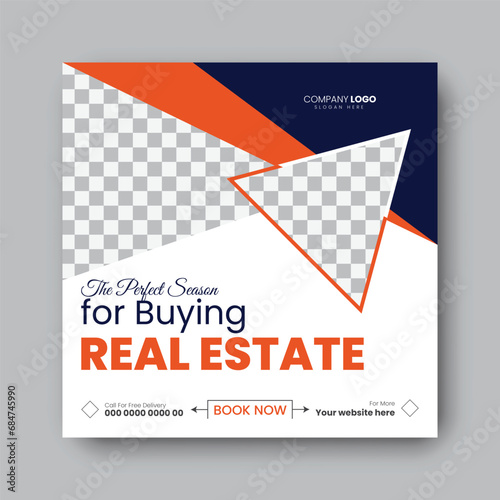 Modern house sale square flyer design template.