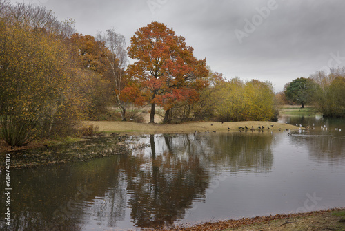 Autumn Colours around the Seven Islands Pond of Mitcham Common, London photo