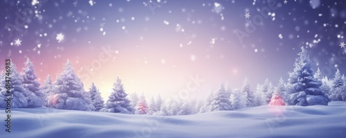 Winter snowy forest,  christmas blurred panorama. Generative Ai. © annamaria