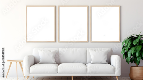 Living room interior mockup in scandinavian style with blank wall posters © Oksana