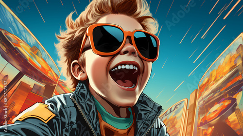 Cartoon funny little boy. L...