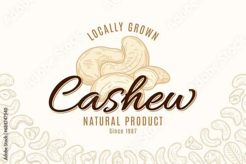 Vector cashew nuts vintage logo, food label design, cashew nut kernels photo