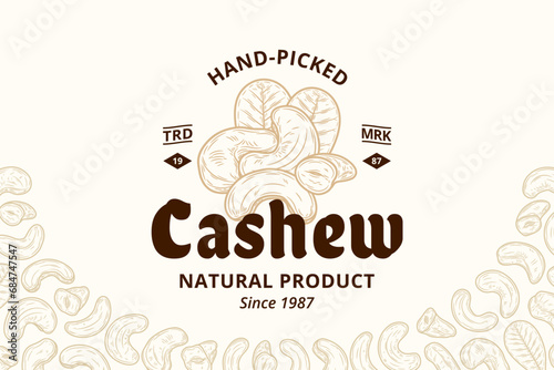 Vector cashew nuts logo, food label design, cashew nut kernels