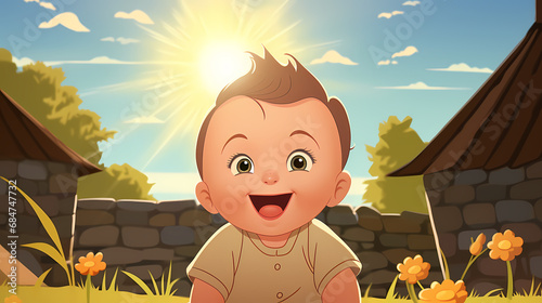 Cartoon funny little boy. L...