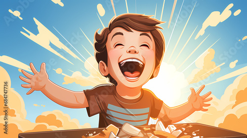 Cartoon funny little boy. L...