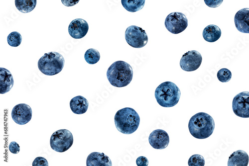 Falling blueberries isolated on white. Background of fresh blueberries. Blueberry isolated on white.