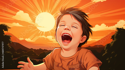Cartoon funny little boy. L...