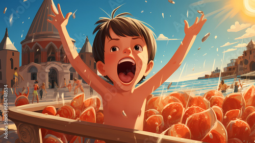 Cartoon funny little boy. L...