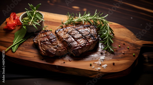 Delicious Steak on a Rustic Wooden Plate