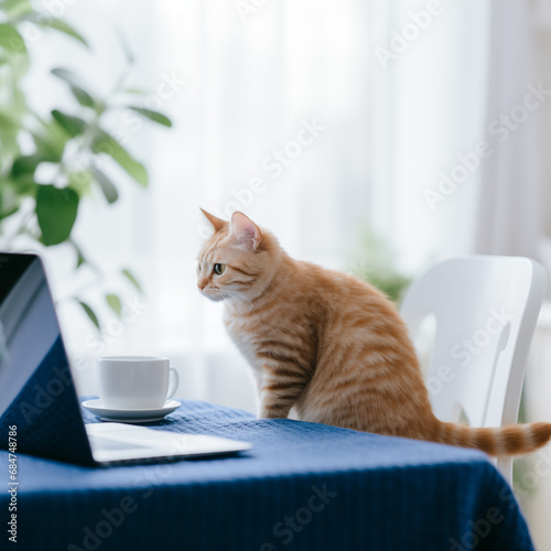 A cat doing remote work (Generative AI)  © Ietsugu Yonetani