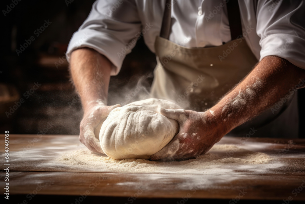 Close-up of Baker Kneading Dough with Hands