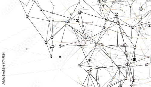 Gene lines and nodes, biological gene structure, 3d rendering.