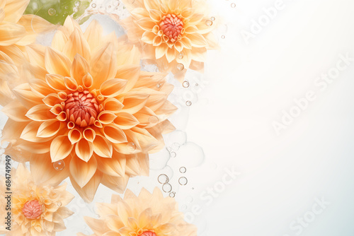 Ginger dahlia flowers on a white background, Top view, Flat lay minimal creative floral concept, Generative AI