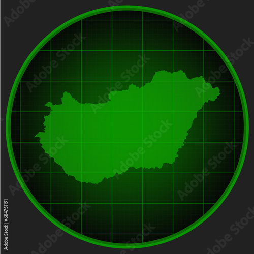 Vector map Hungary on the radar screen