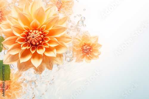 Ginger dahlia flowers on a white background, Top view, Minimal floral concept, Generative AI