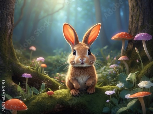 Enchanting forest rabbit. AI generated